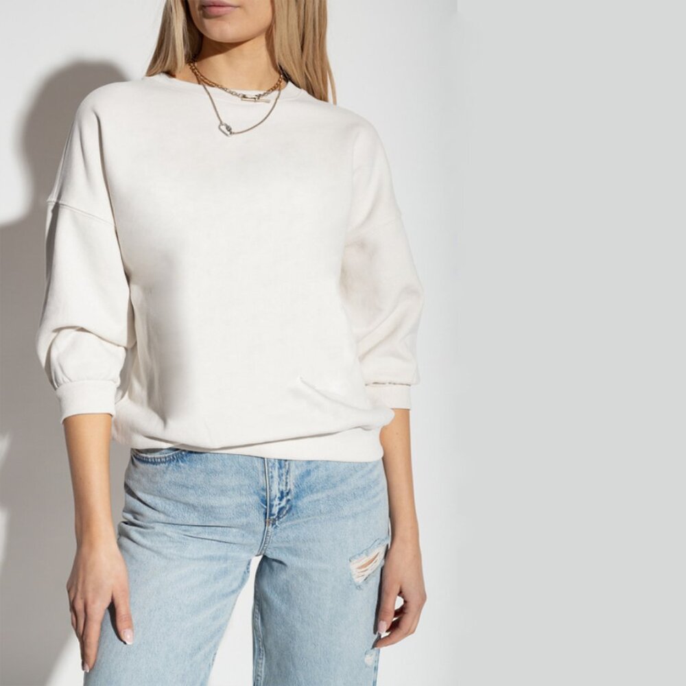 ALLSAINTS DISTRESSED 3/4 SLEEVE LENGTH CREW NECK SWEATSHIRT